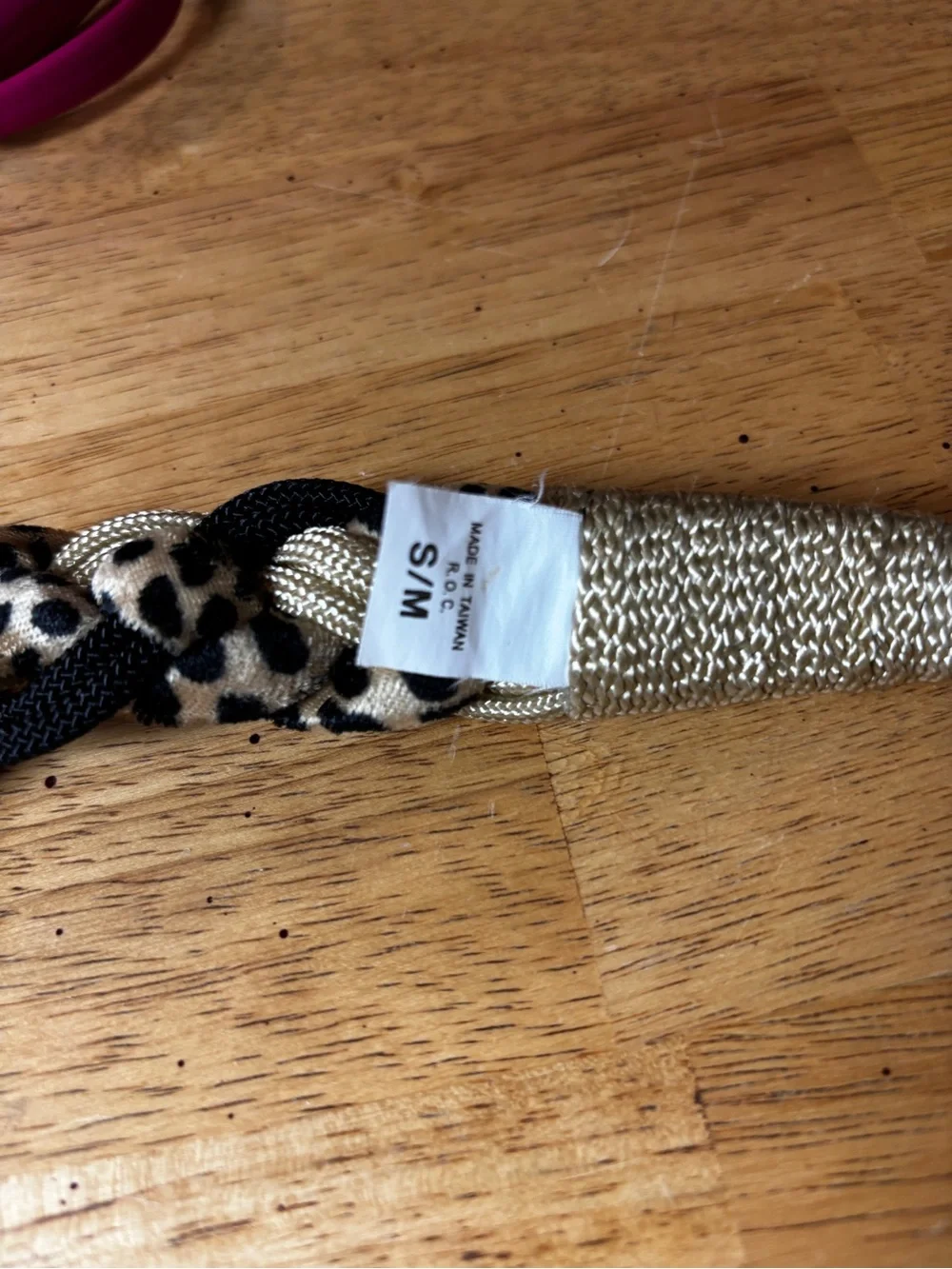 Women’s Braided Belt Leopard Print Metallic Gold Rope Hammered Medallion Buckle